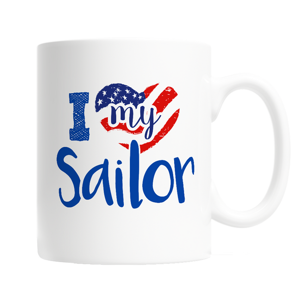 I Love My Sailor Heart with U.S. Flag - 11oz Ceramic Mug