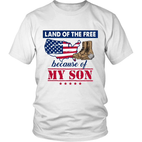 Land of the Free because of My Son (Combat Boots and Dog Tags)